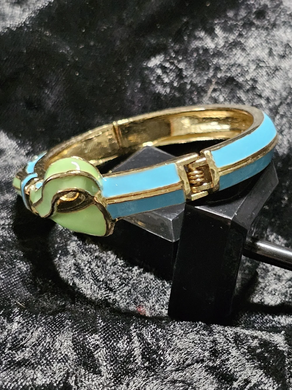 Gold-Plated Bow Bracelet with Green and Turquoise Enamel - Women Jewelry